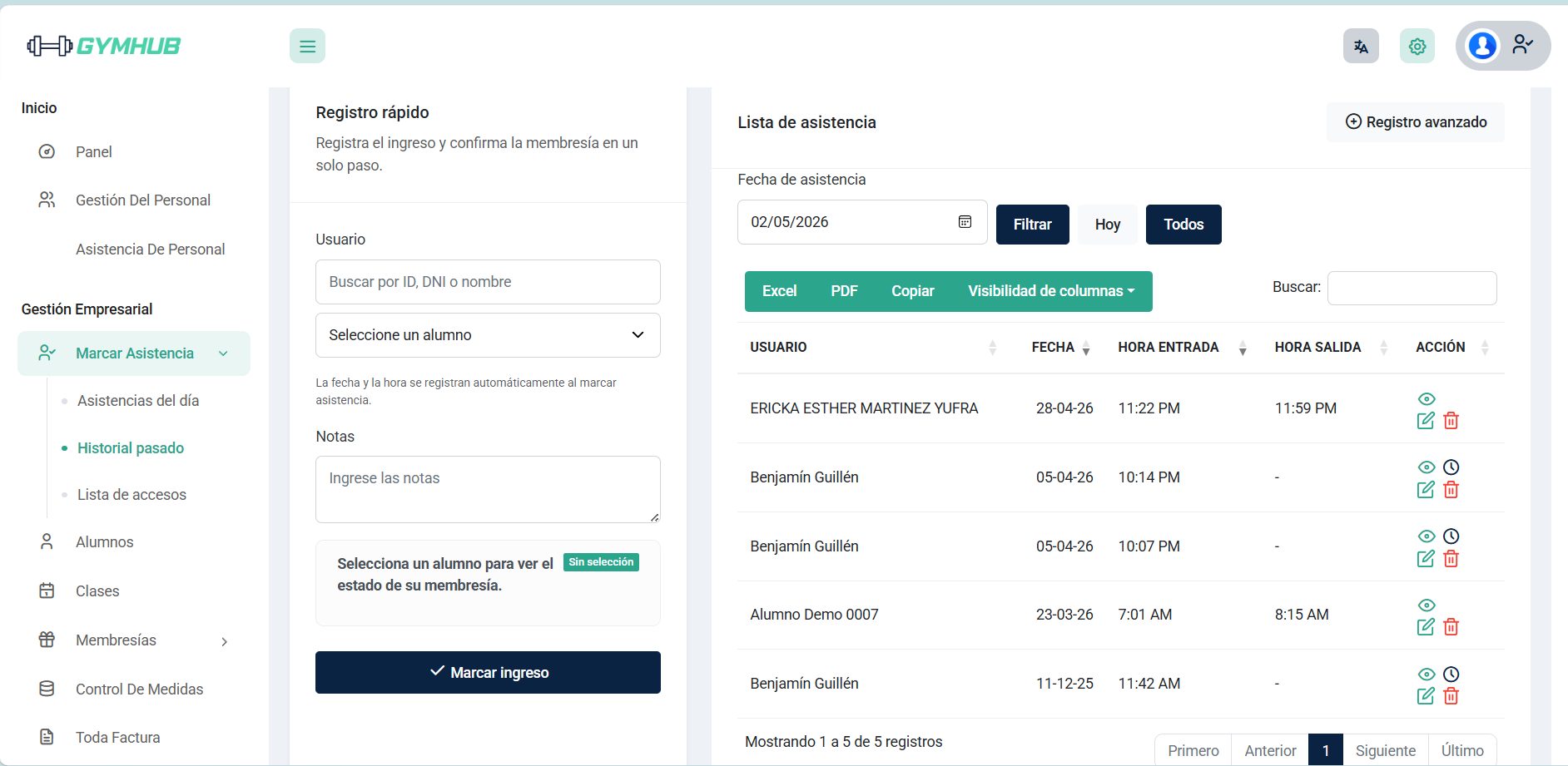 Control de Asistencias